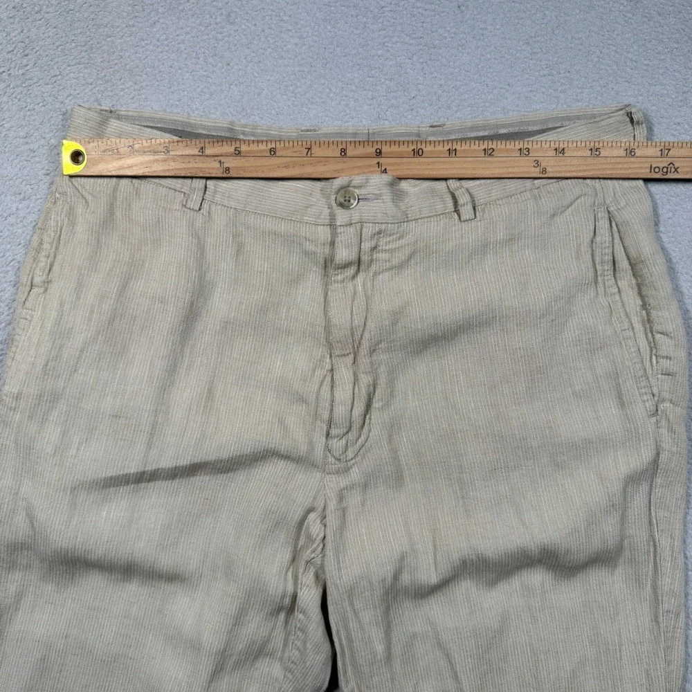 Vintage Y2K Tommy Bahama Relax Pants Mens 34 Beige Pinstripe Linen Silk Luxury